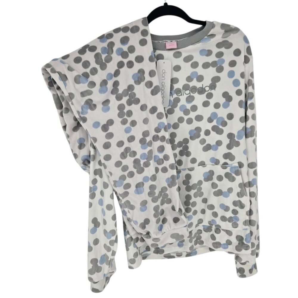 Don Algodon womens large super soft gray blue polka dot 2 piece pajamas pjs NWT